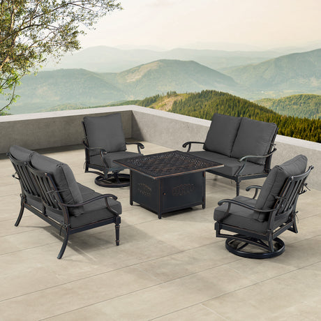 Black Aluminum Fire Table Set with Two Loveseats and Two Club Chairs - Sharicks