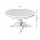 Farmhouse 7-Piece Inch Oval Extendable Dining Set, White Finish with Brown Polyester Upholstered Chairs, Solid Rubberwood