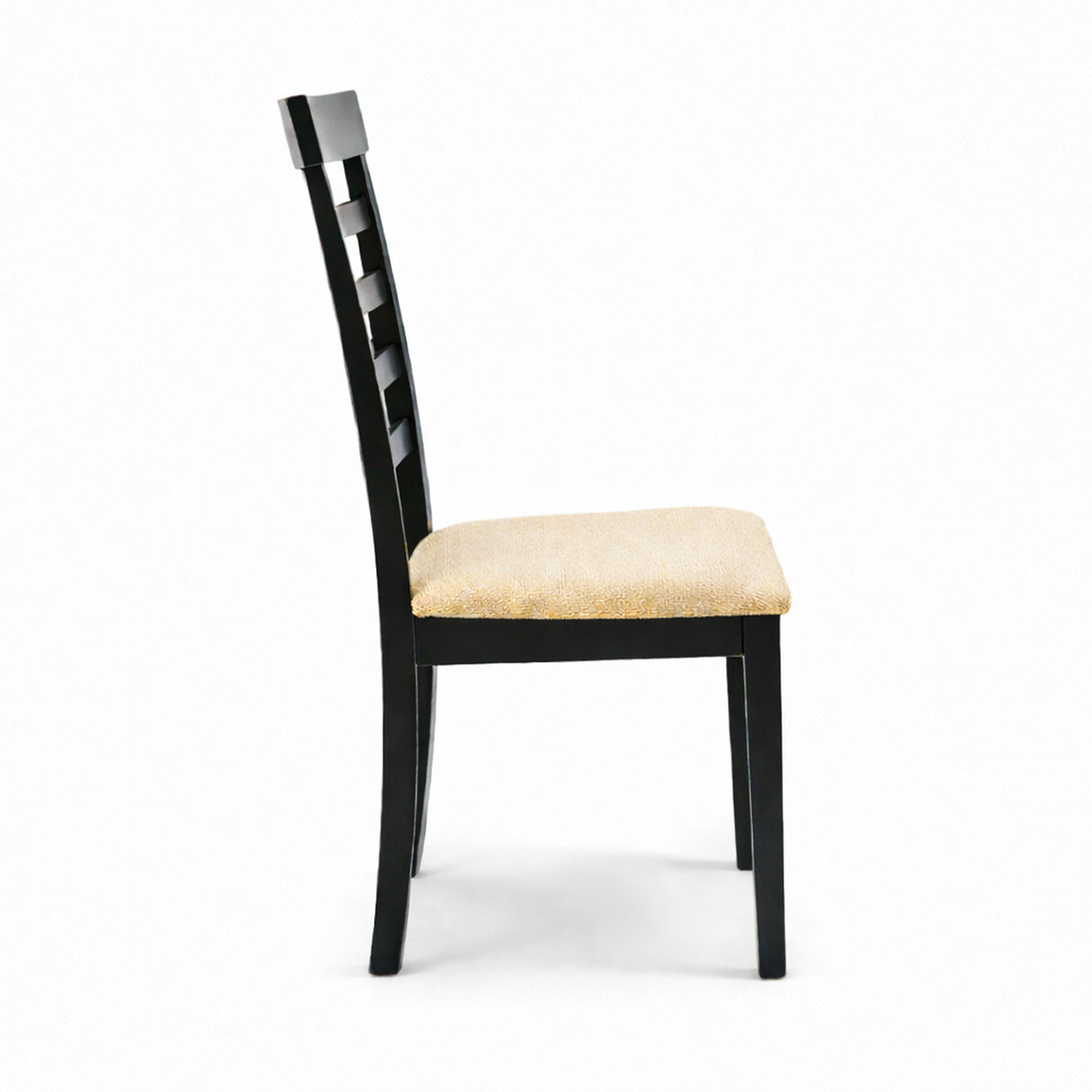 Traditional Dining Chairs, Set of 2, Black Finish with Beige Polyester Upholstered Seats Solid Rubberwood