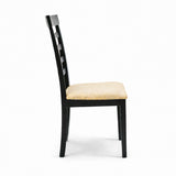 Traditional Dining Chairs, Set of 2, Black Finish with Beige Polyester Upholstered Seats Solid Rubberwood