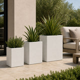 Set of 3 Rectangular Polystone Indoor/Outdoor Planters, White