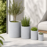 Set of 4 Round Cylinder Polystone Indoor/Outdoor Planters, Gray