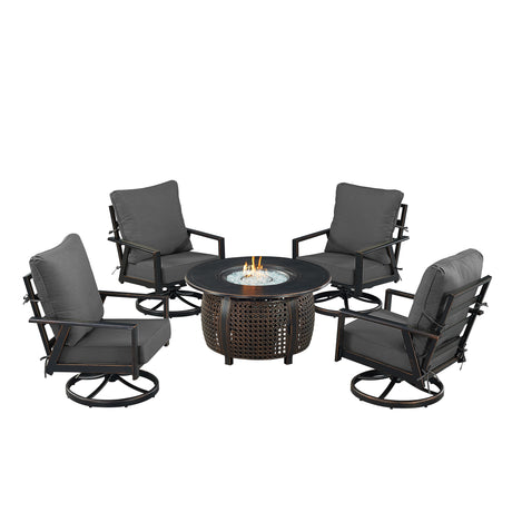 Black Aluminum Fire Table Set with Four Club Chairs - Sharicks