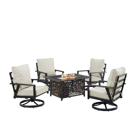 Black Aluminum Fire Table Set with Four Club Chairs - Sharicks