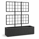 Rock Texture Rectangular Polystone Planter with Steel Trellis, Black