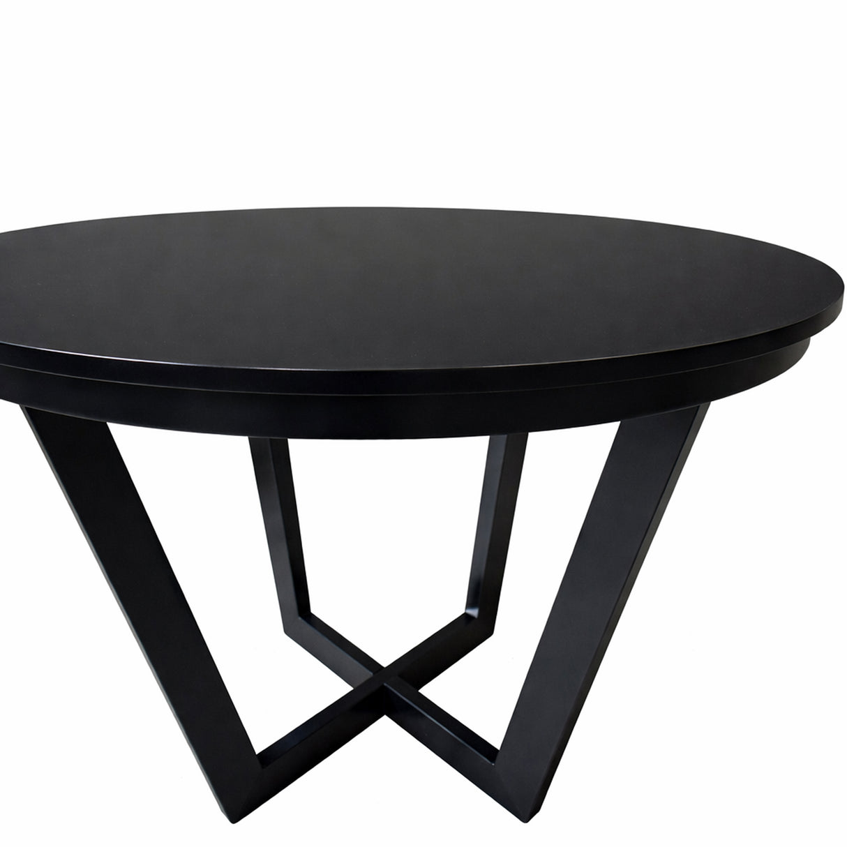 Modern 41.3 Inch Round Dining Table, Black Finish Solid Rubberwood