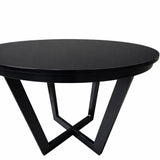 Modern 41.3 Inch Round Dining Table, Black Finish Solid Rubberwood