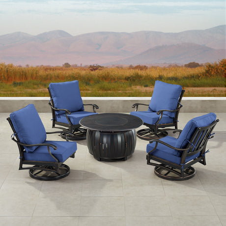 Black Aluminum Fire Table Set with Four Club Chairs - Sharicks