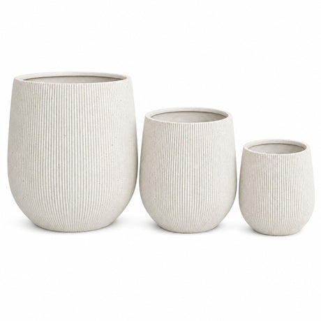 Set of 3 Fluted Round Polystone Indoor/Outdoor Planters, White