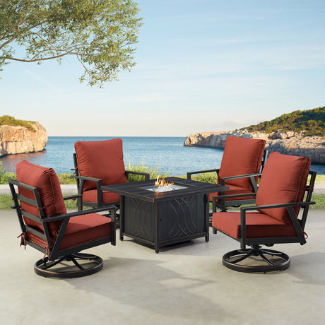 Black Aluminum Fire Table Set with Four Club Chairs - Sharicks