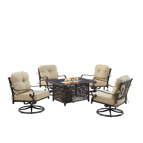 Black Aluminum Fire Table Set with Four Club Chairs - Sharicks