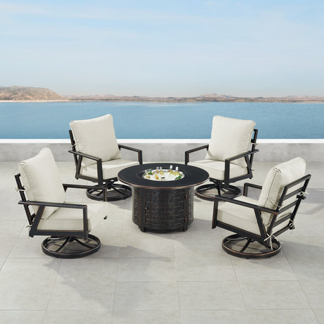 Black Aluminum Fire Table Set with Four Club Chairs - Sharicks