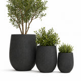 Set of 3 Fluted Round Polystone Indoor/Outdoor Planters, Black