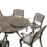 Outdoor Aluminum 7pc Round Patio Dining Set with Lazy Susan, Six Chairs