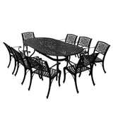 Outdoor Aluminum 9pc Large Oval Patio Dining Set and Eight Chairs