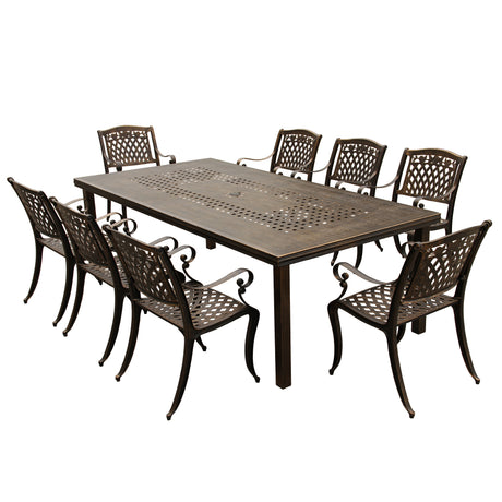 Outdoor Aluminum 9pc Rectangular Patio Dining Set with Eight Chairs