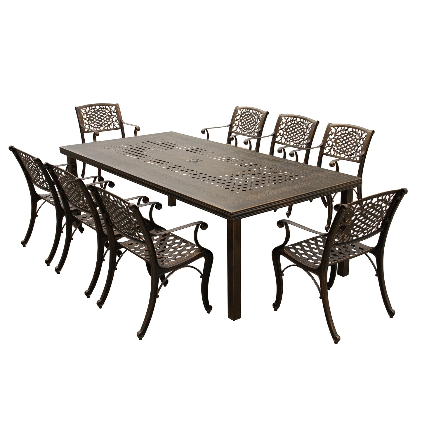 Outdoor Aluminum 9pc Rectangular Patio Dining Set with Eight Chairs
