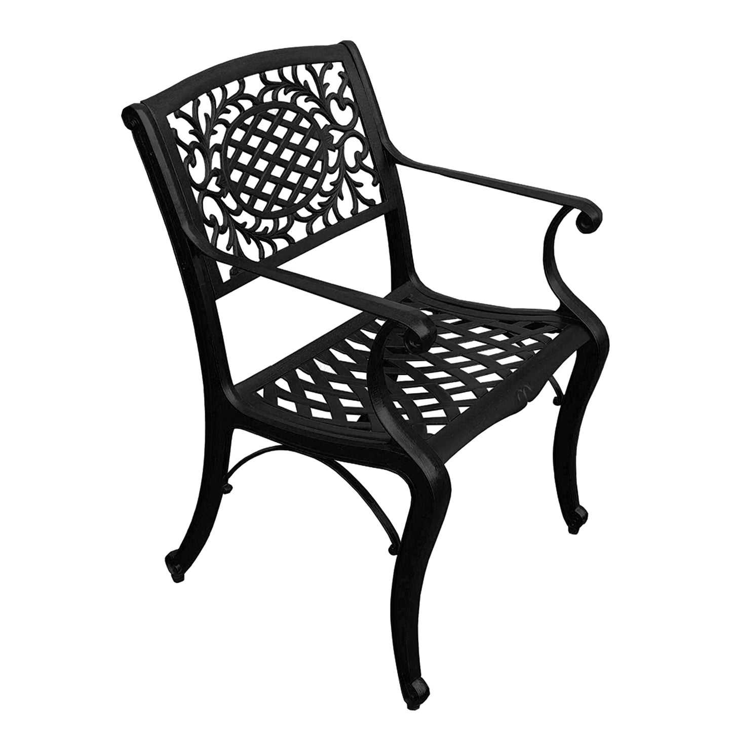 Ornate Traditional Outdoor Mesh Lattice Aluminum Patio Dining Chair