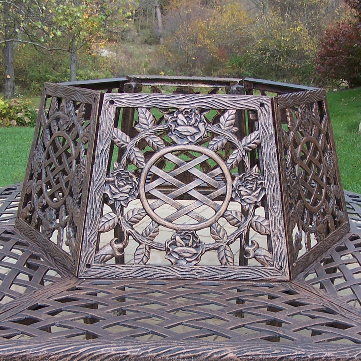 Large Antique Bronze Rose Cast Aluminum Metal Tree Bench