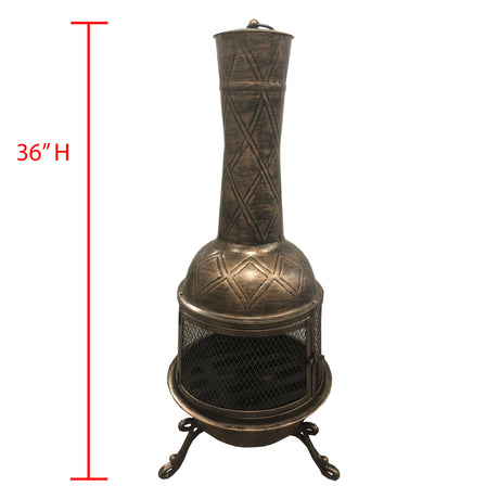 Solid Steel 36-in Tall Antique Bronze Chiminea Fire Pit - Sharicks