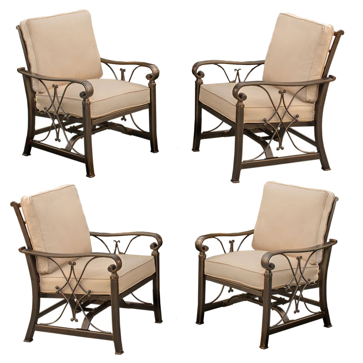 Aluminum Deep Seating Rocking Club Chairs in Antique Copper (set of 4)