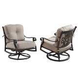 Aluminum Ornate Deep Seating Swivel Rocking Club Chairs Tan Cushions