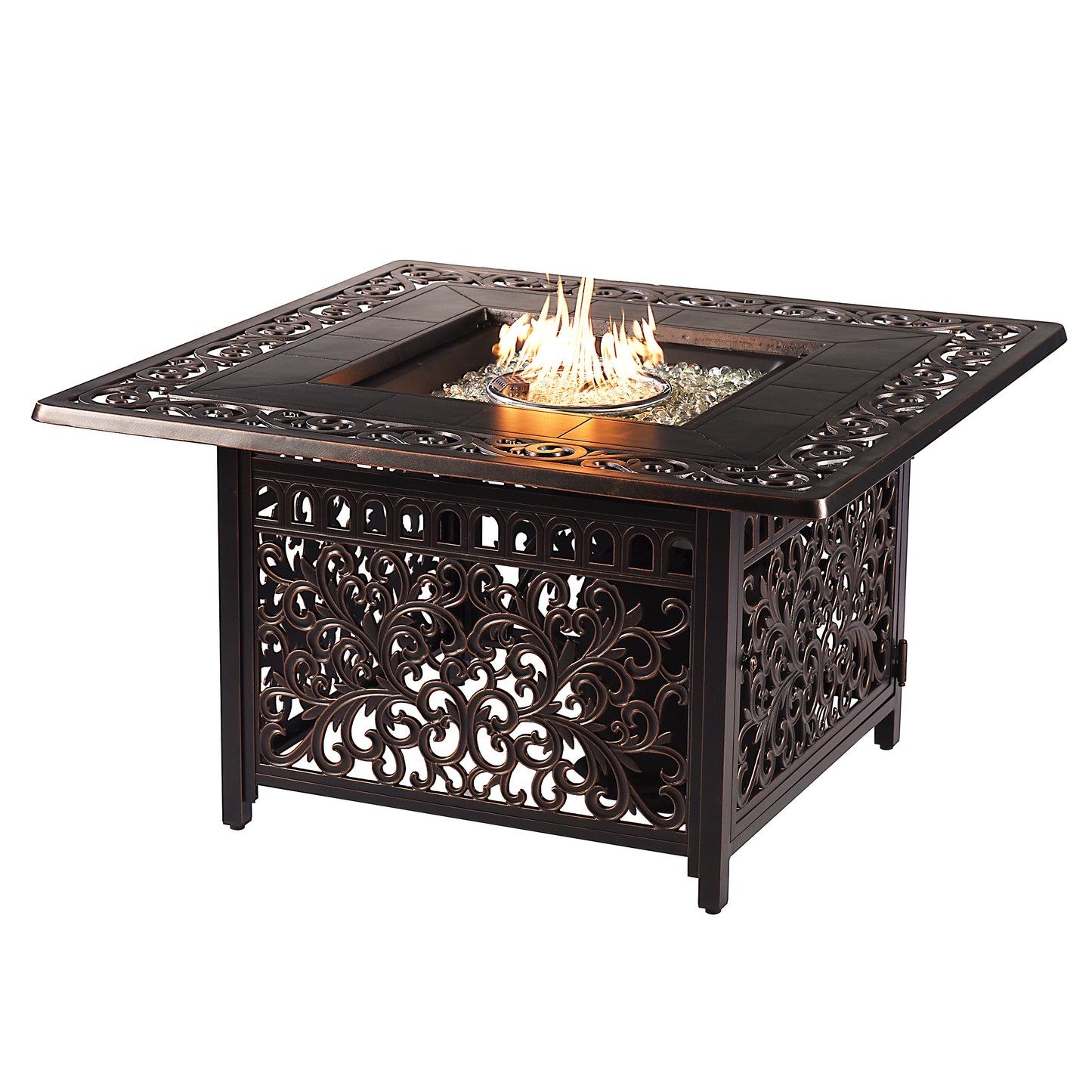 Aluminum 42-in Square Propane Fire Table with Beads, Covers and Lid
