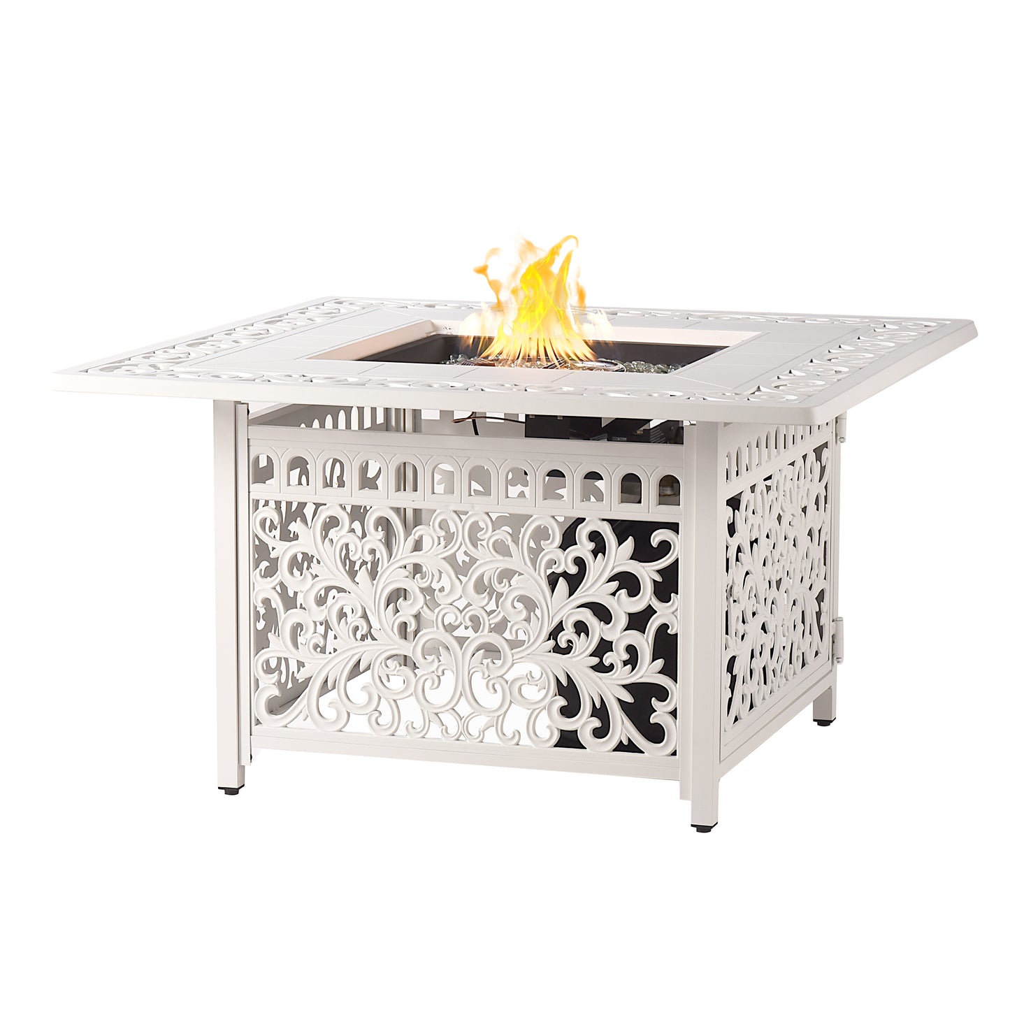 Aluminum 42-in Square Propane Fire Table with Beads, Covers and Lid