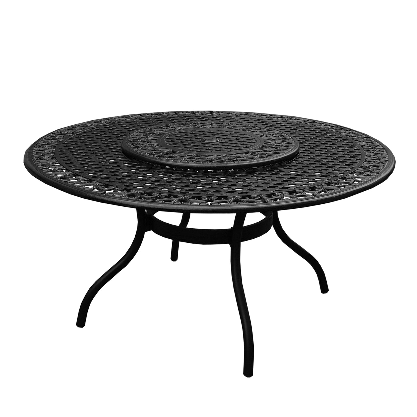 Outdoor Aluminum 7pc Round Patio Dining Set, Lazy Susan, Six Chairs