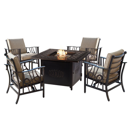 Aluminum 42-in Square Antique Copper Fire Table Set and Rocking Chairs - Sharicks