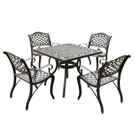 Outdoor Aluminum 5pc Square Black Patio Dining Set with Four Chairs - Sharicks