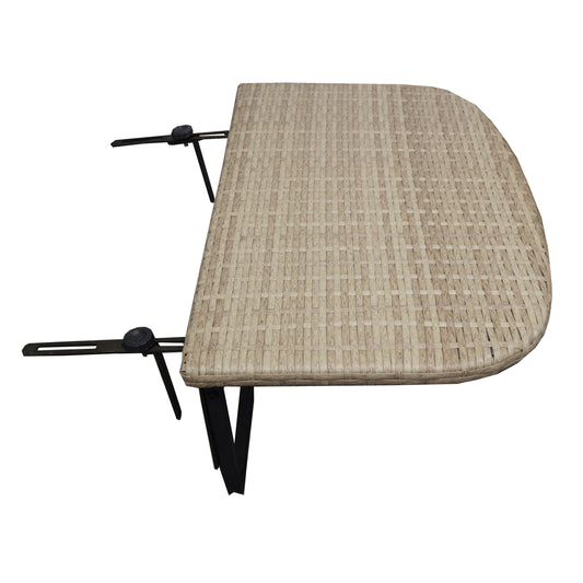 Tan Wicker Foldable Patio Balcony Table with Adjustable Clamps