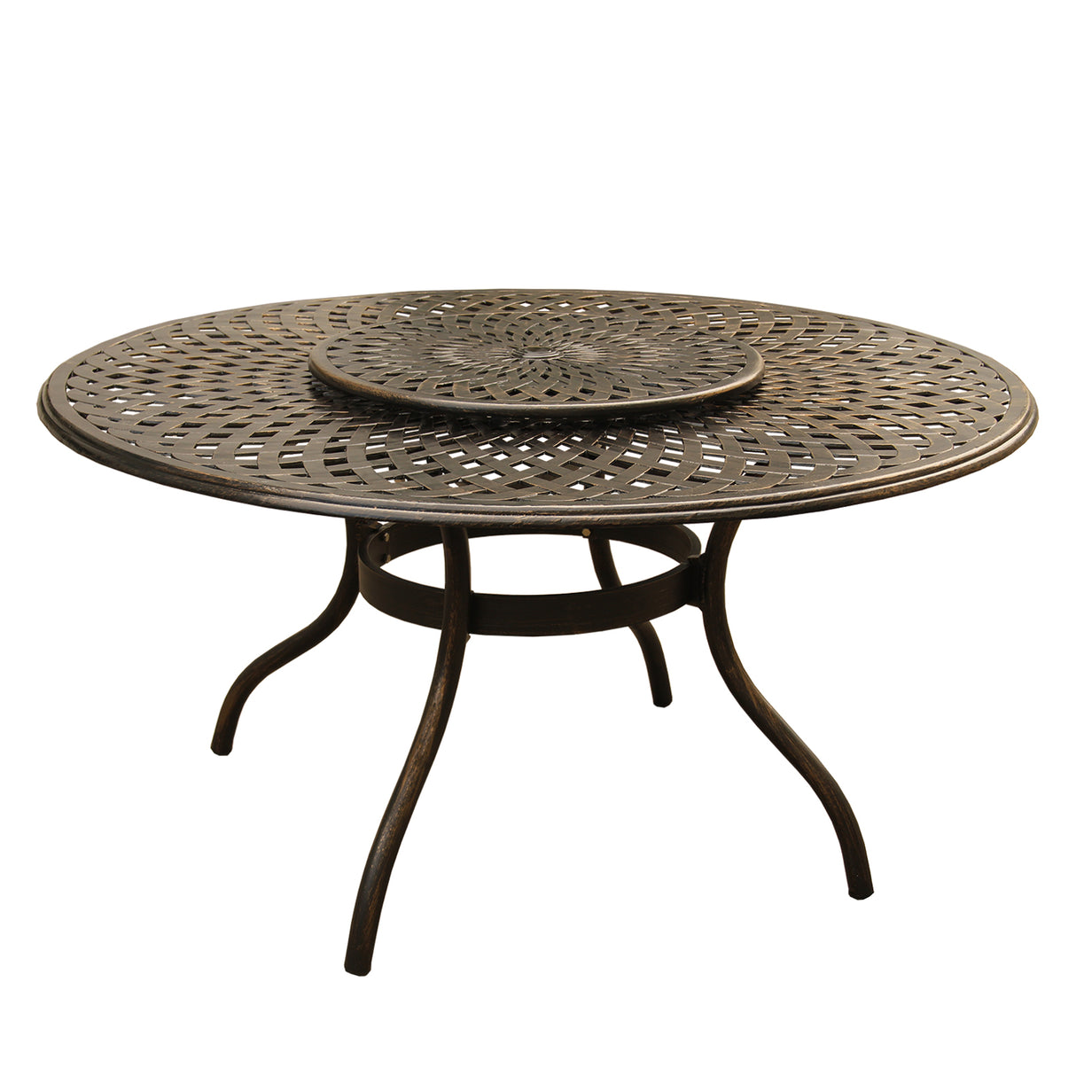 Outdoor Modern Aluminum 59-in Round Patio Dining Table with Lazy Susan