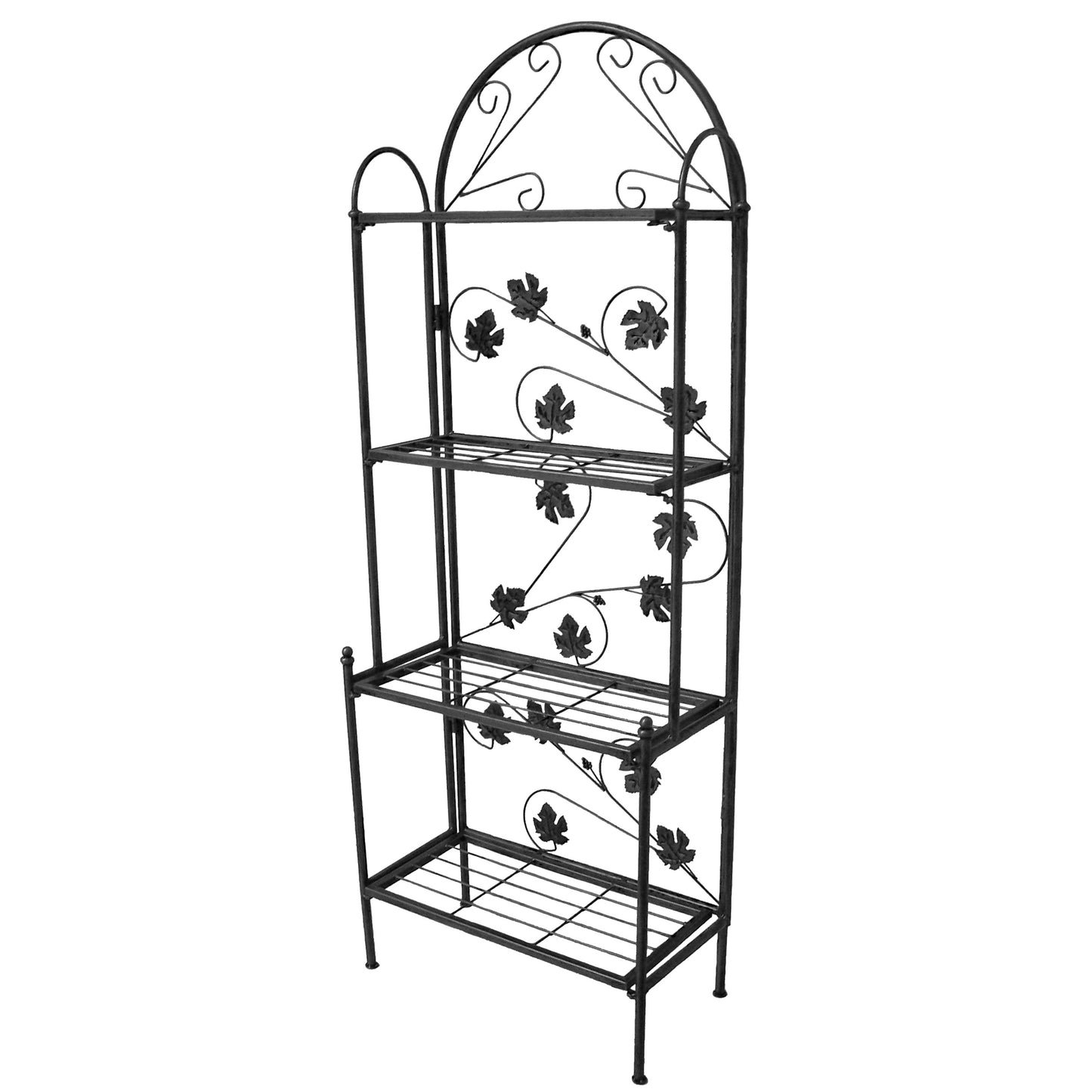 4-Tier Black Bakers Rack Plant Stand with Leaves
