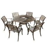 Outdoor Aluminum 7pc Hexagon Patio Dining Set, Lazy Susan, Six Chairs