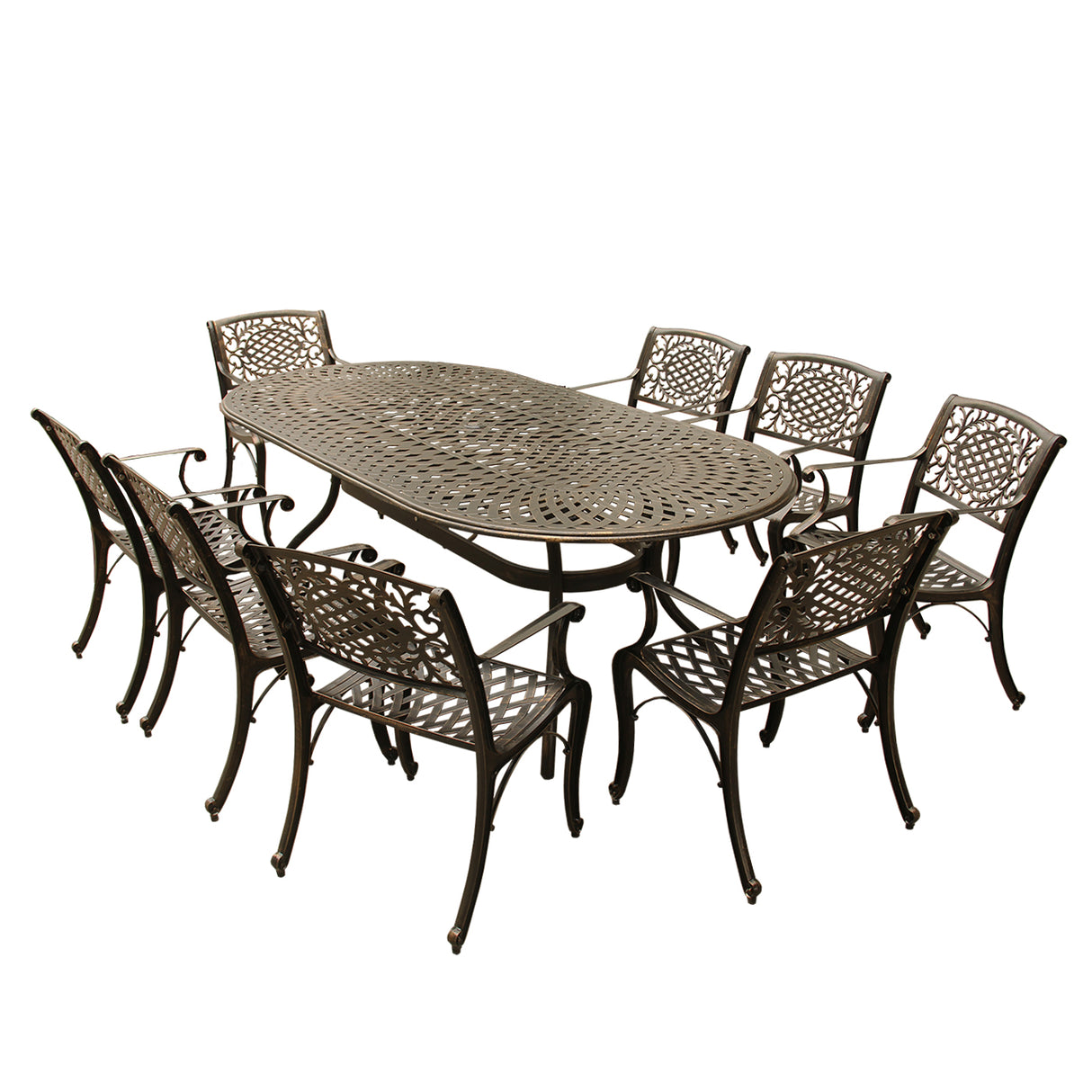 Outdoor Aluminum 9pc Large Oval Patio Dining Set and Eight Chairs