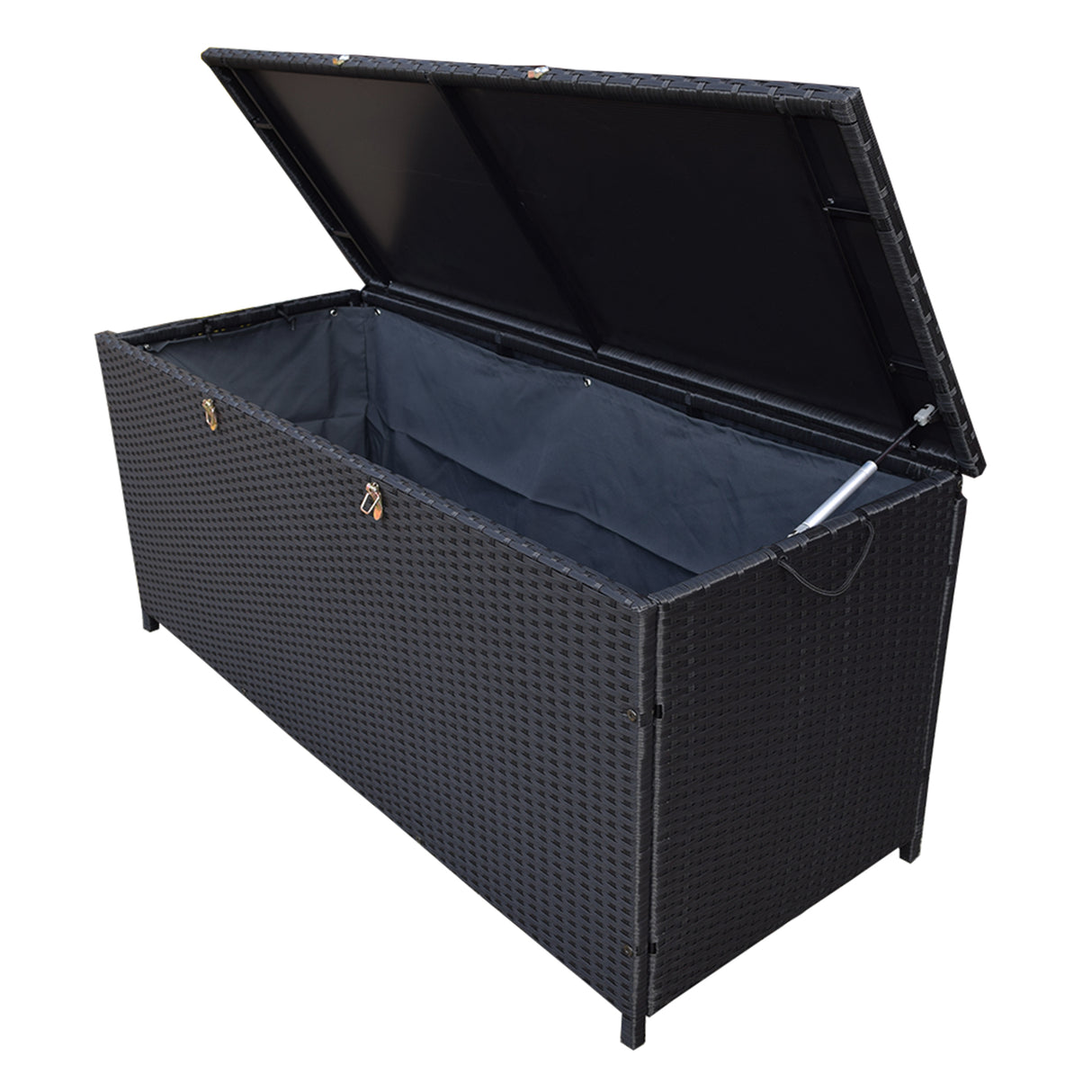 Black Wicker Patio Deck Box with 113 Gallon Storage and Metal Frame