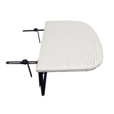 White Wicker Foldable Patio Balcony Table with Adjustable Clamps