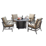 Aluminum 44-in Round Antique Copper Fire Table Set with Rocking Chairs