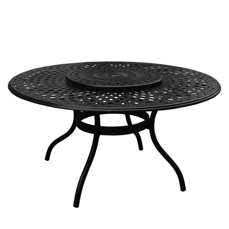 Aluminum 7pc Black Round Patio Dining Set, Lazy Susan, Six Chairs - Sharicks