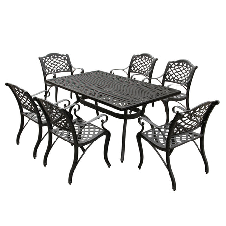 Outdoor Aluminum 7pc Black Rectangular Patio Dining Set and Six Chairs - Sharicks