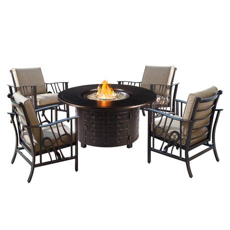 Aluminum 44-in Round Antique Copper Fire Table Set with Rocking Chairs - Sharicks