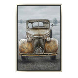 Hand Painted Acrylic and Aluminum 3D Wall Art Vintage Truck 39 x 59 Rectangular Canvas with a Grey Wooden Frame