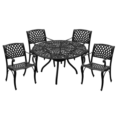 Outdoor Aluminum 5pc Round Black Patio Dining Set with Four Chairs - Sharicks