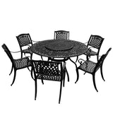 Outdoor Aluminum 7pc Round Patio Dining Set, Lazy Susan, Six Chairs - Sharicks