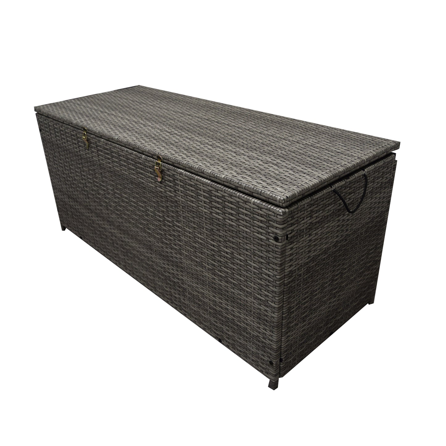 Grey Wicker Patio Deck Box with 113 Gallon Storage and Metal Frame