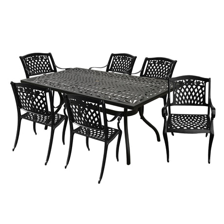 Outdoor Aluminum 7pc Black Rectangular Patio Dining Set and Six Chairs - Sharicks