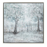 Hand Painted Acrylic Wall Art Snowy Forrest on a 39 x 39 Square Canvas with a Silver Wooden Frame