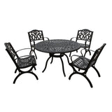 Outdoor Aluminum 5pc Round Black Patio Dining Set with Four Chairs