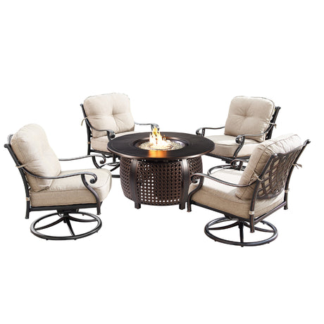 Aluminum 44-in Round Patio Fire Table Set with Swivel Rocking Chairs - Sharicks